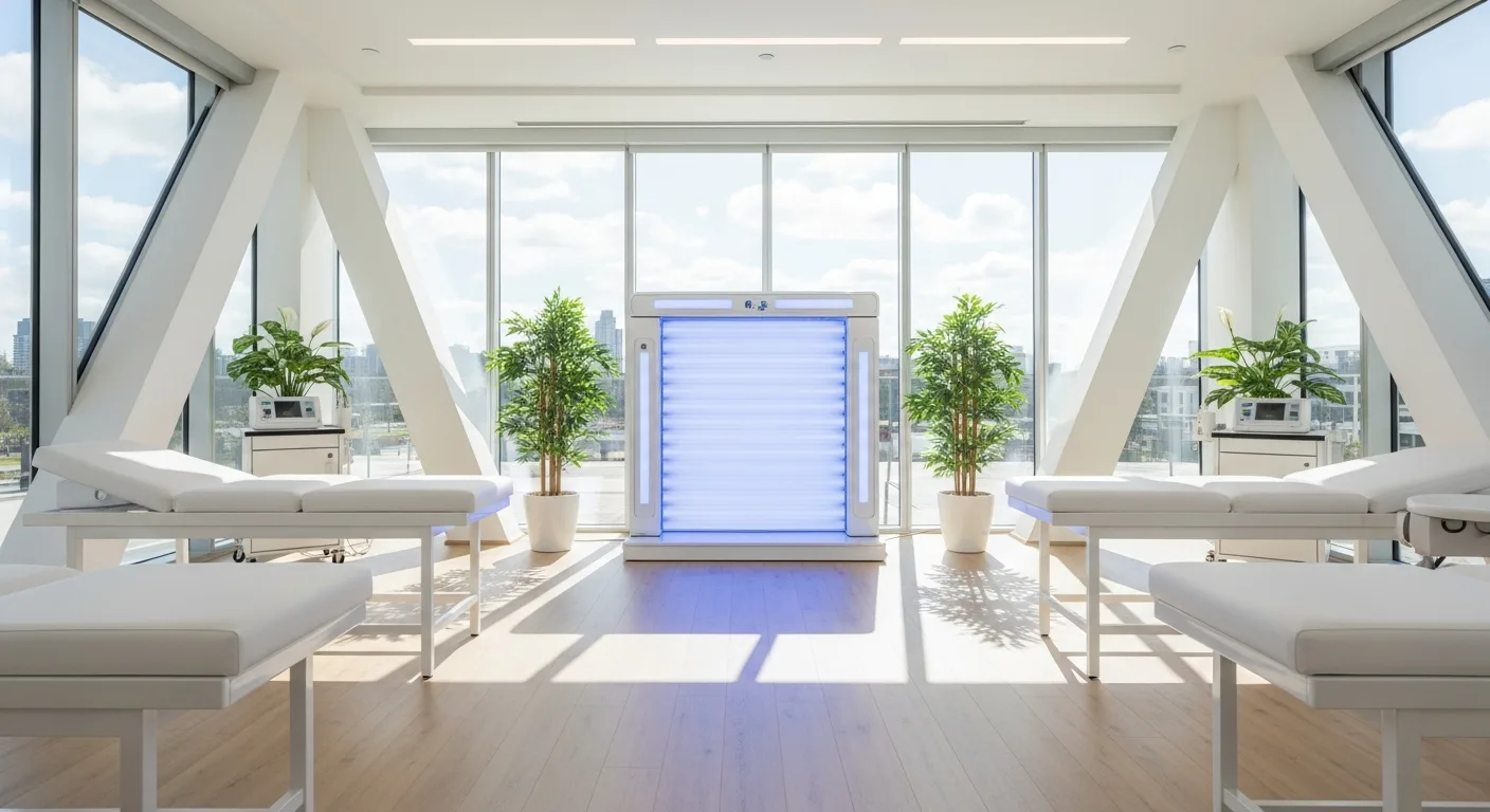 Interior luminoso y acogedor de un espacio de terapia de luz no invasiva