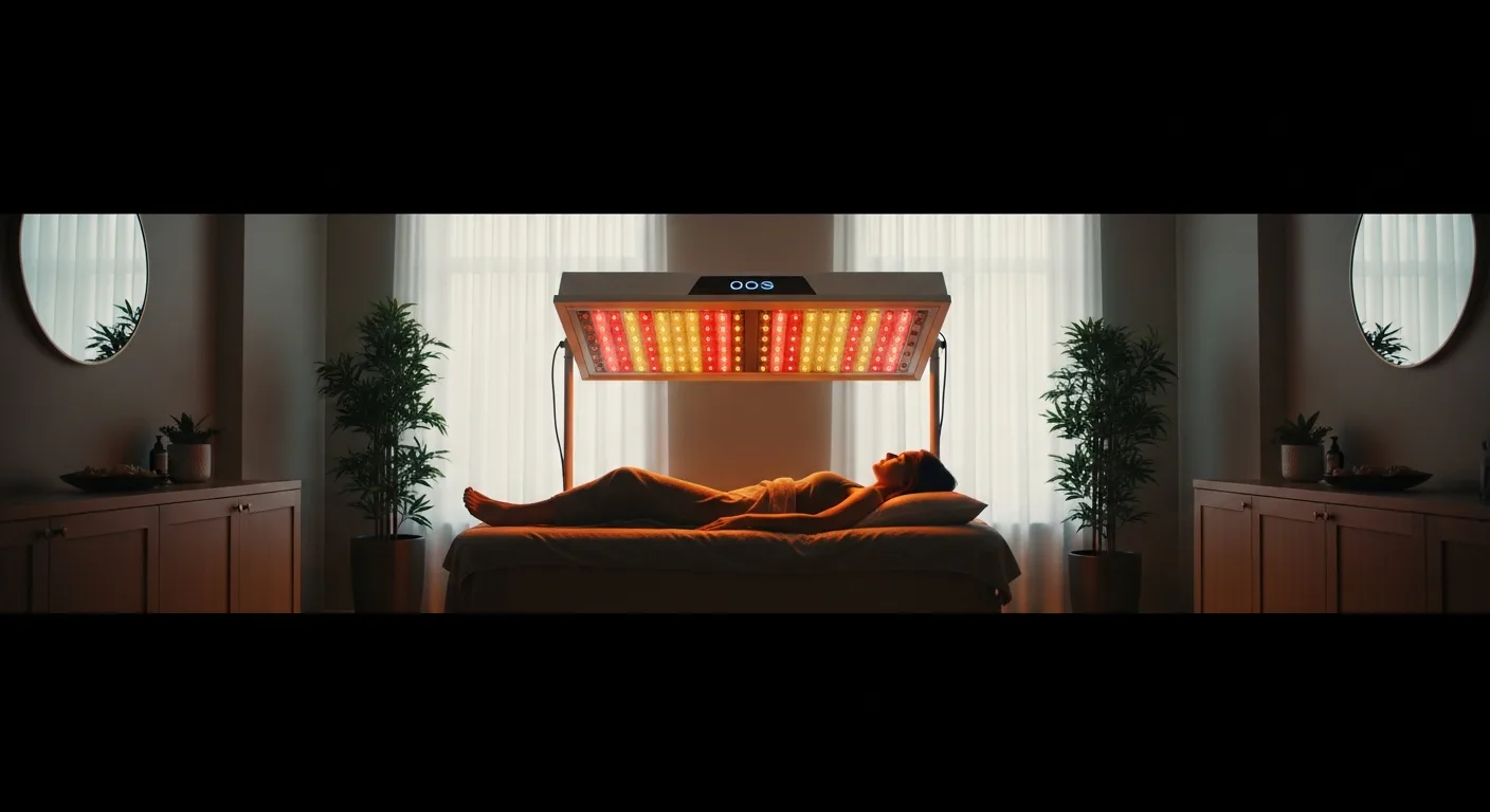 Sesión de fotobiomodulación facial con luz LED en centro de bienestar